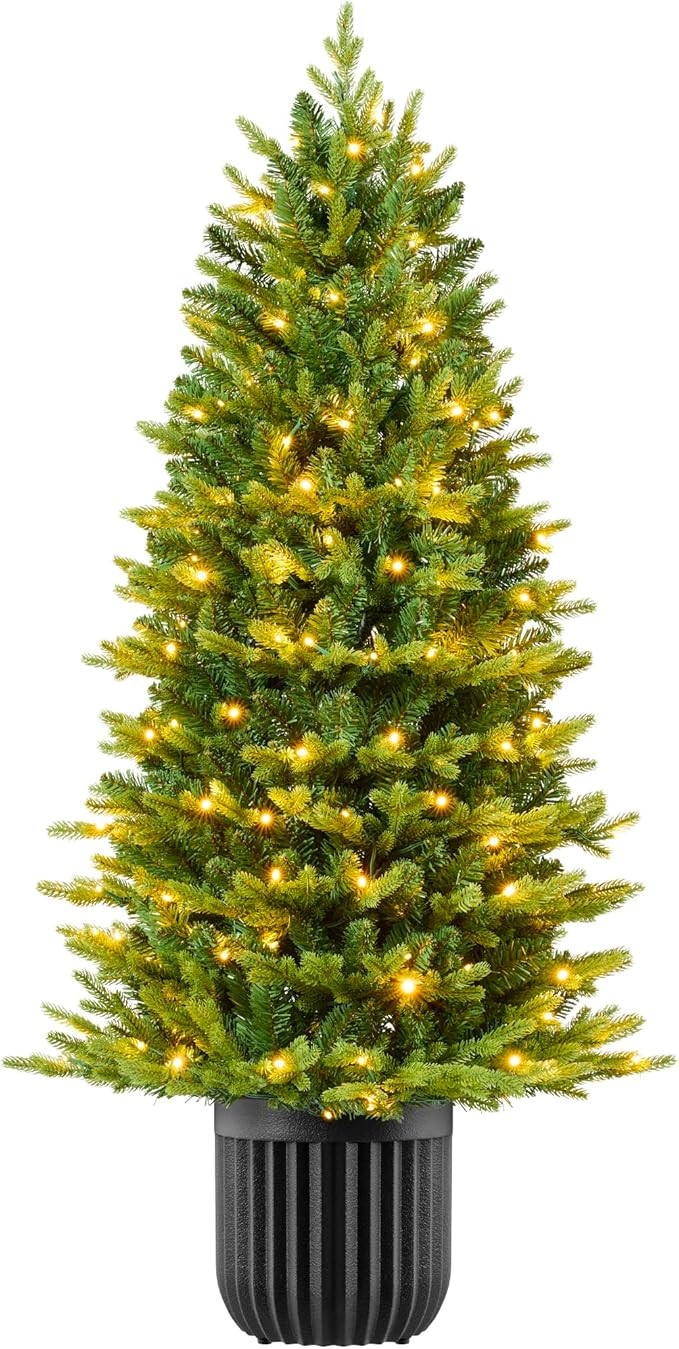 Best Choice Products Prelit Potted Pencil Christmas Tree, 4.5Ft Realistic Artificial Lighted Holi... | Amazon (US)