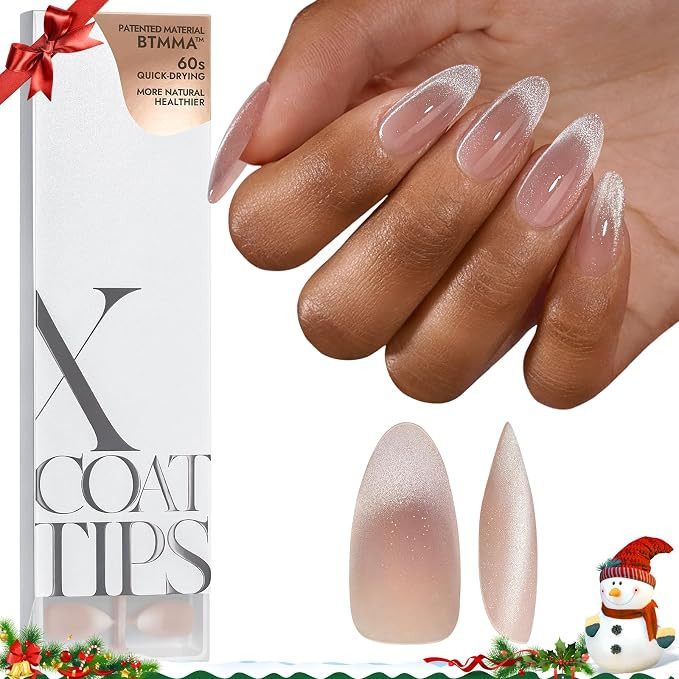BTArtboxnails XCOATTIPS Press on Nails - Cat Eye Christmas Press on Nails, French Tip Nails Mediu... | Amazon (US)