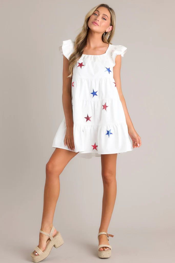 Yankee Doodle Darling White Sequin Mini Dress | Red Dress