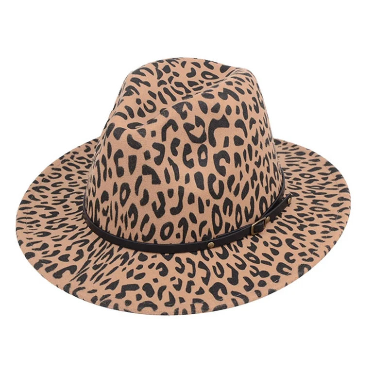 Bowanadacles Vintage Fedora Hat Leopard Wool Wide Brim Panama Felt Cap - Walmart.com | Walmart (US)