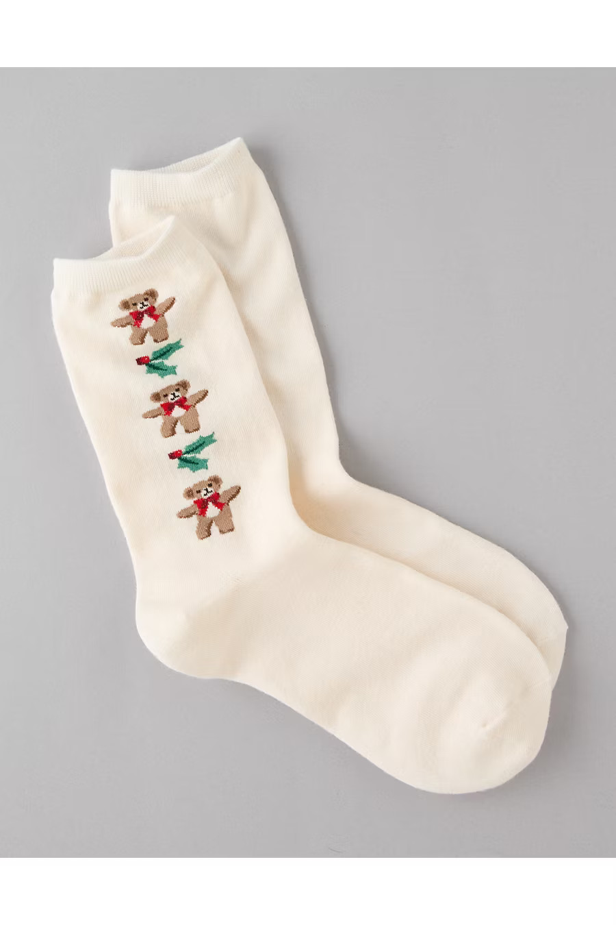 AE Teddy Bear Crew Sock Women's Cream One Size | American Eagle Outfitters (US & CA)