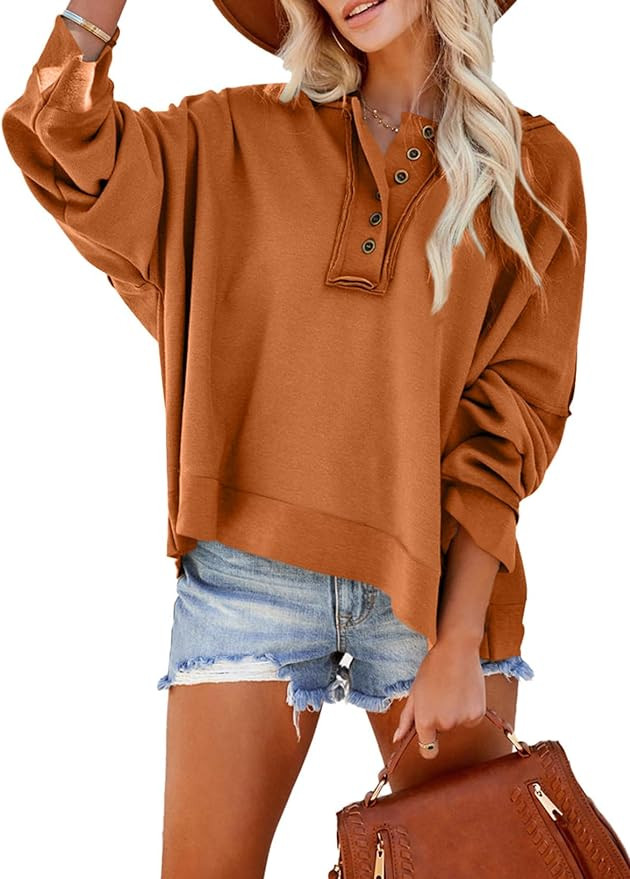 Dokotoo Hoodies for Women 2024 Fashion Fall V Neck Button Down Long Sleeve Hooded Sweatshirts Top... | Amazon (US)