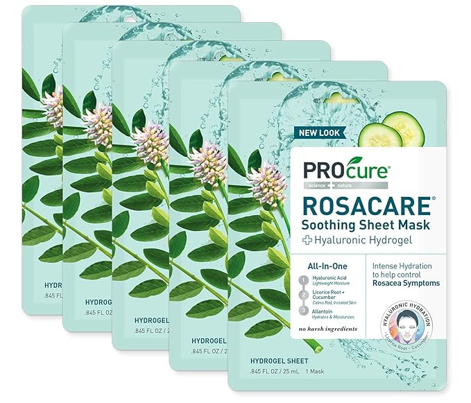 PROcure Rosacare Soothing Sheet Face Mask with Hyaluronic Hydrogel for Rosacea Symptoms, 5 Masks | Amazon (US)
