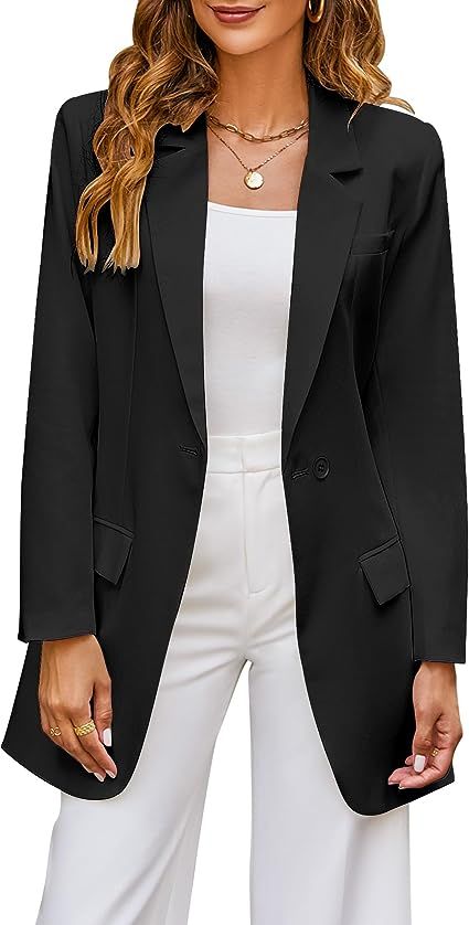 luvamia 2023 Blazers for Women Business Casual Outfits Fashion Dressy Long Suit Jacket Office Bel... | Amazon (US)