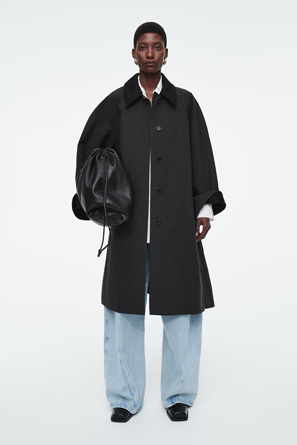 WOOL-TRIMMED CAR COAT - BLACK - COS | COS (EU)