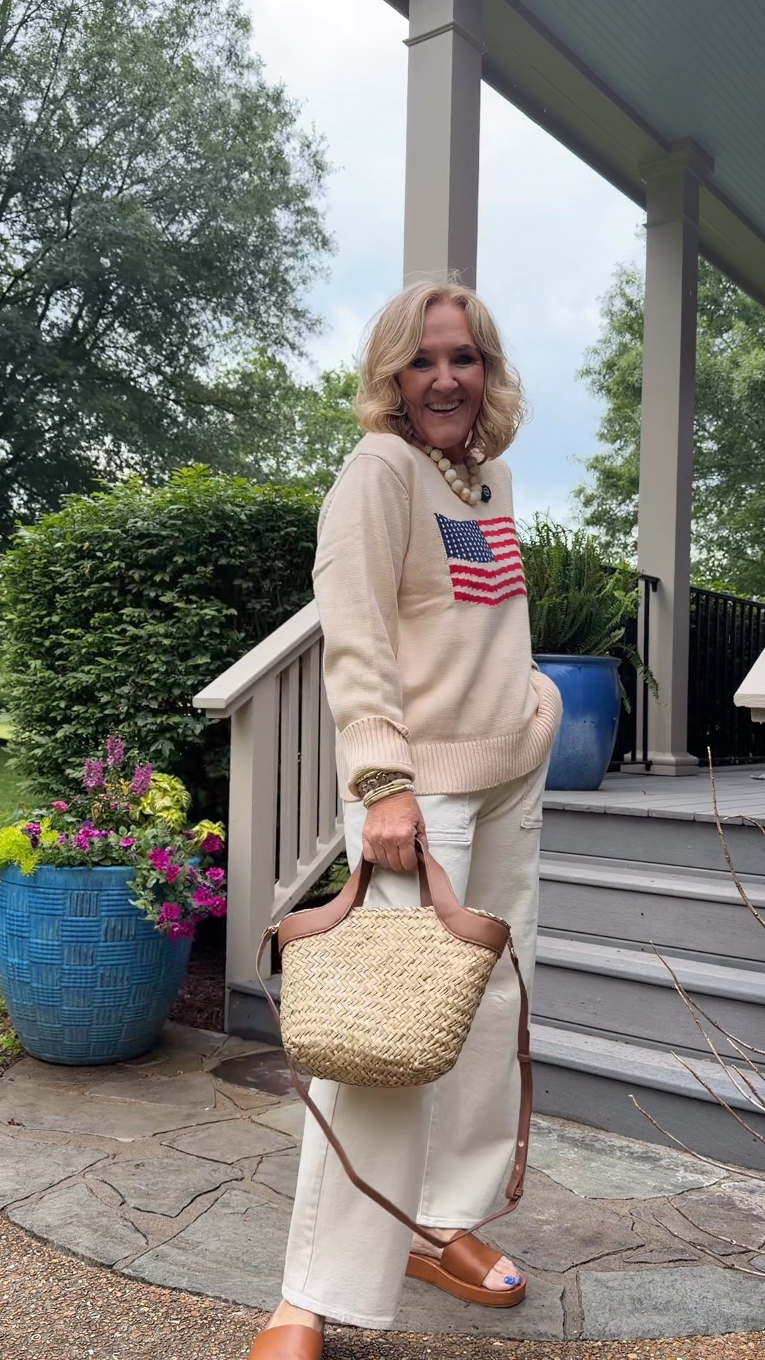 This American flag sweater is the perfect casual chic patriotic outfit idea🫶🏻

Styled with relaxed white pants and woven accessories, this timeless look is perfect for summer holidays, vacation looks, and elevated everyday fashion. 

Everything linked for you!

#LTKootd #LTKOver40 #LTKSeasonal