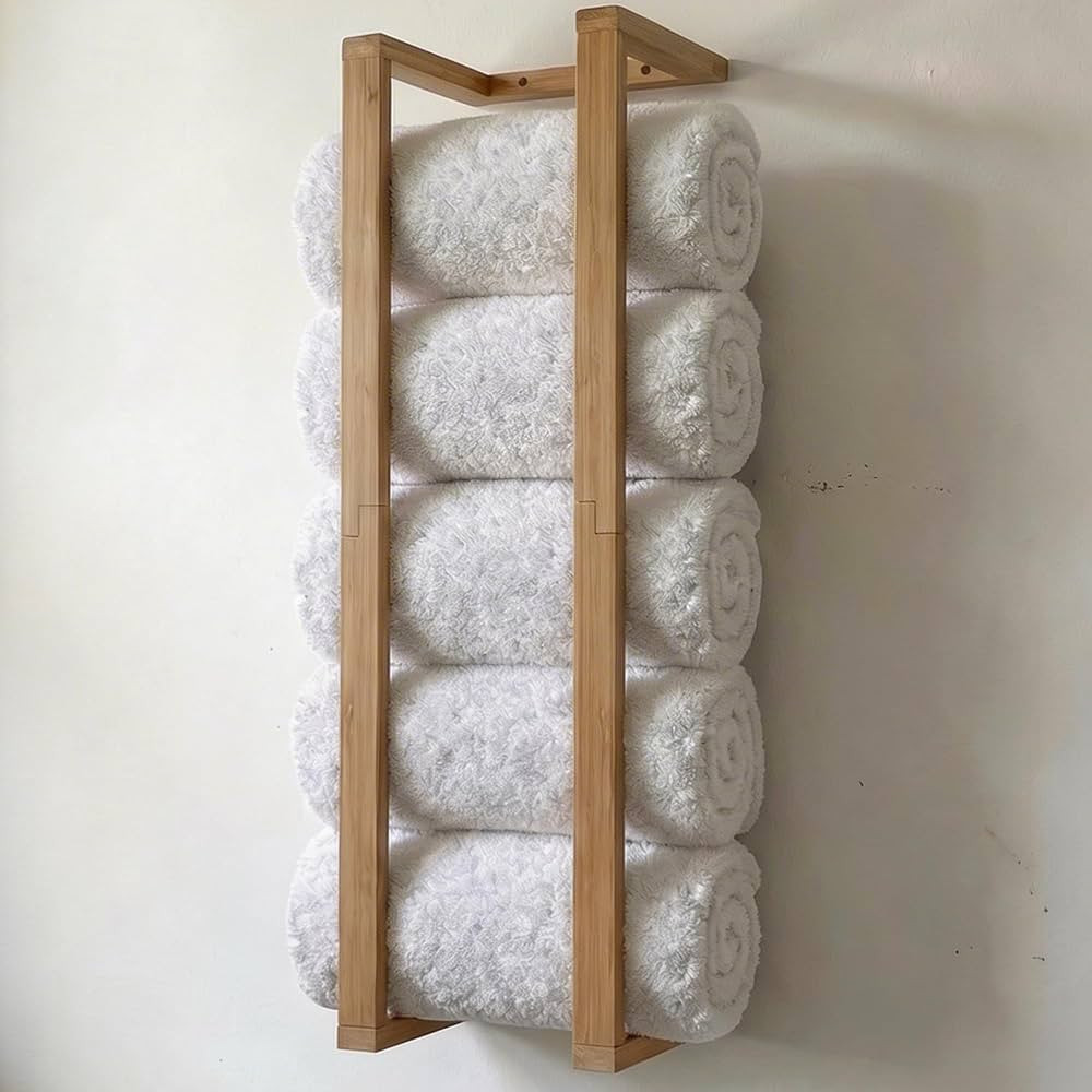 Bamboo Towel Racks - Vertical Wood Towel Rack Bamboo Bathroom Accessories, Storage, Wall Towel Ra... | Amazon (US)