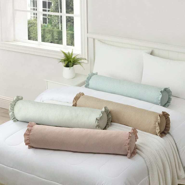 Home Decor Collection 8" x 20" Green Striped Ruffle Bolster Decorative Pillow | Walmart (US)