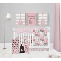 Guitar Crib Bedding Set, Baby Girl Pink Bedding, Music Theme Nursery, Nursery | Etsy (US)