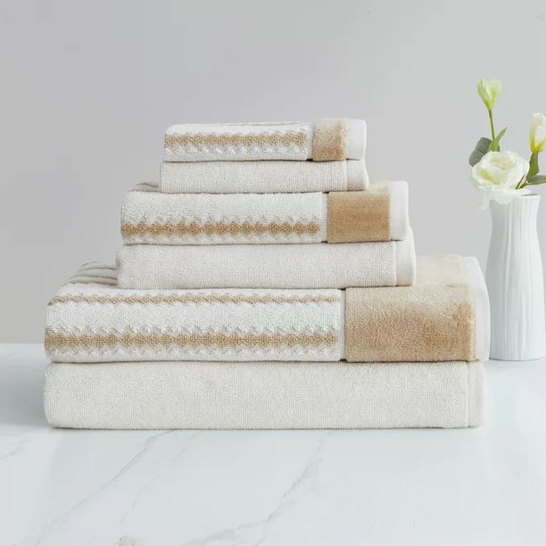 My Texas House 6 Piece Alice Stripe Cotton Bath Towel Collection, Off-White | Walmart (US)