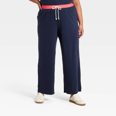 Women's Mid-Rise Rib Knit Full Pull-On Pants - Universal Thread™ Navy Blue 1X | Target
