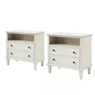 JAYDEN CREATION Juiien White 2-Drawer Solid Wood Nightstand with Solid Wood Legs (Set of 2) NSJY0... | The Home Depot