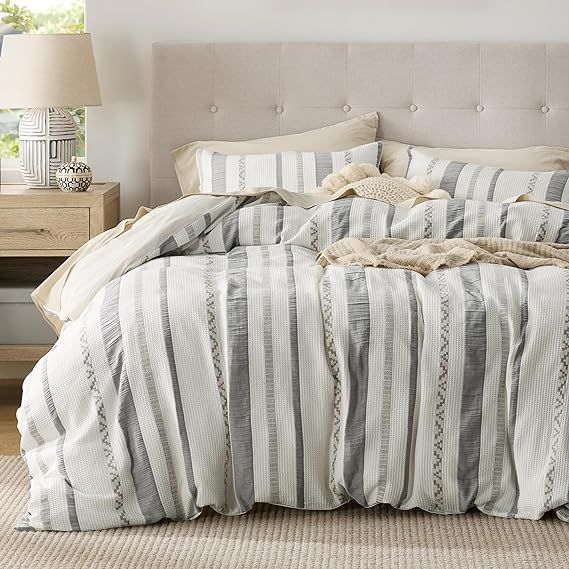 Bedsure Waffle Weave Duvet Cover Queen - 100% Cotton Boho Duvet Cover Set with 2 Pillowcases - Ex... | Amazon (US)