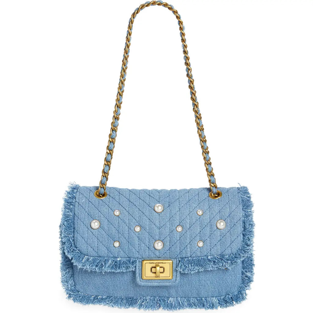 KARL LAGERFELD PARIS Medium Agyness Quilted Denim Convertible Shoulder Bag in Light Denim at Nordstrom Rack | Nordstrom Rack
