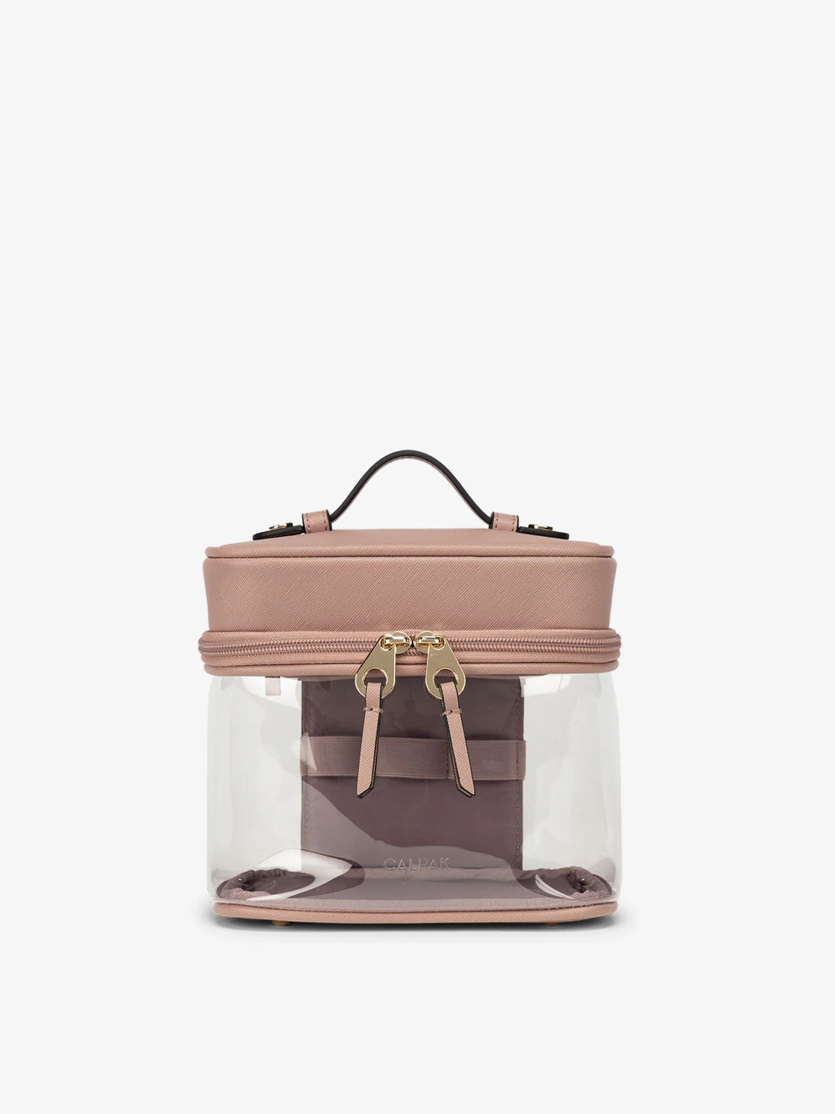 Clear Train Case with Top Compartment in Caramel | CALPAK