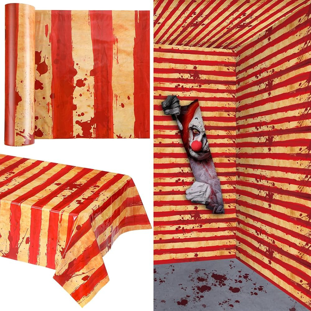 Tegeme 200 FT Creepy Carnival Tablecloth Roll for Horror Circus Halloween Decorations Bloody Cree... | Amazon (US)