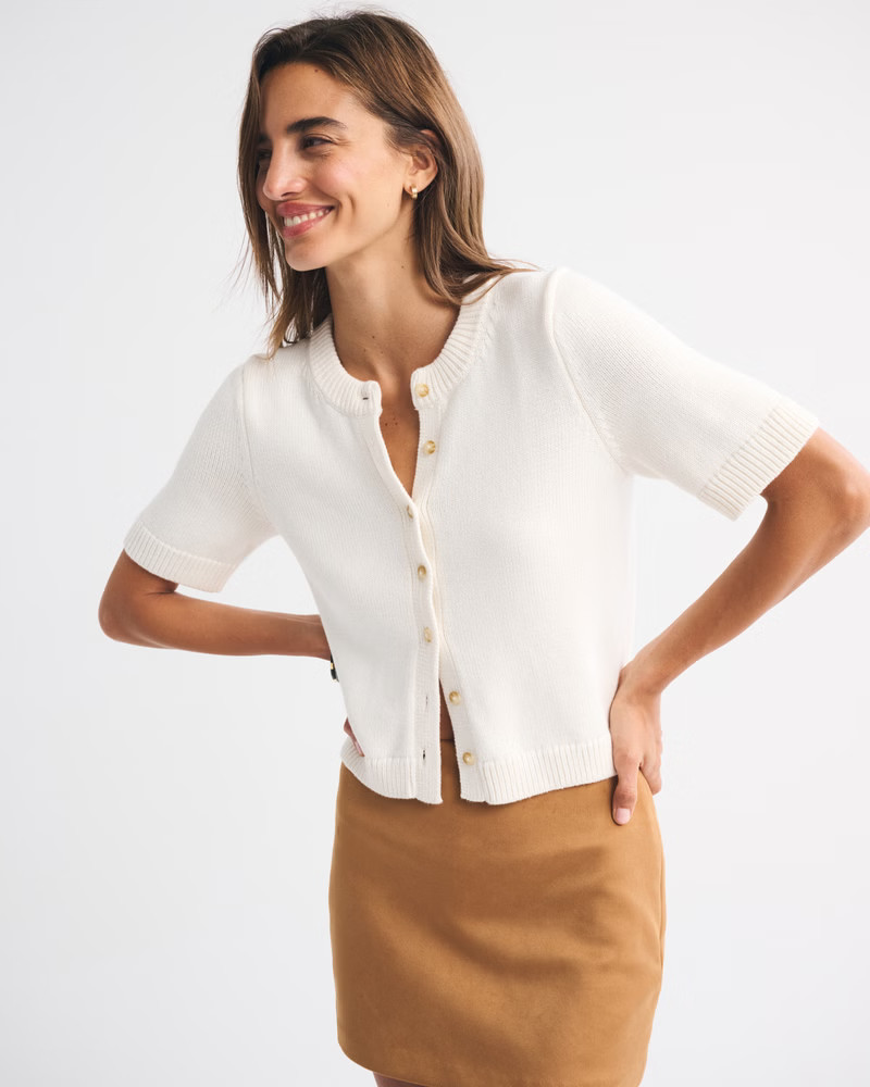 Women's Short-Sleeve Crew Cardigan | Women's New Arrivals | Abercrombie.com | Abercrombie & Fitch (US)