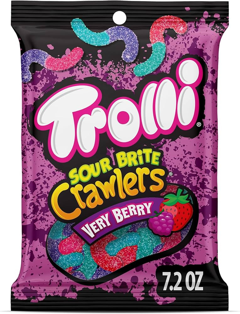 Trolli Sour Brite Crawlers, Candy, Very Berry, Sweet and Sour, Gummy Worms, 7.2 oz | Amazon (US)