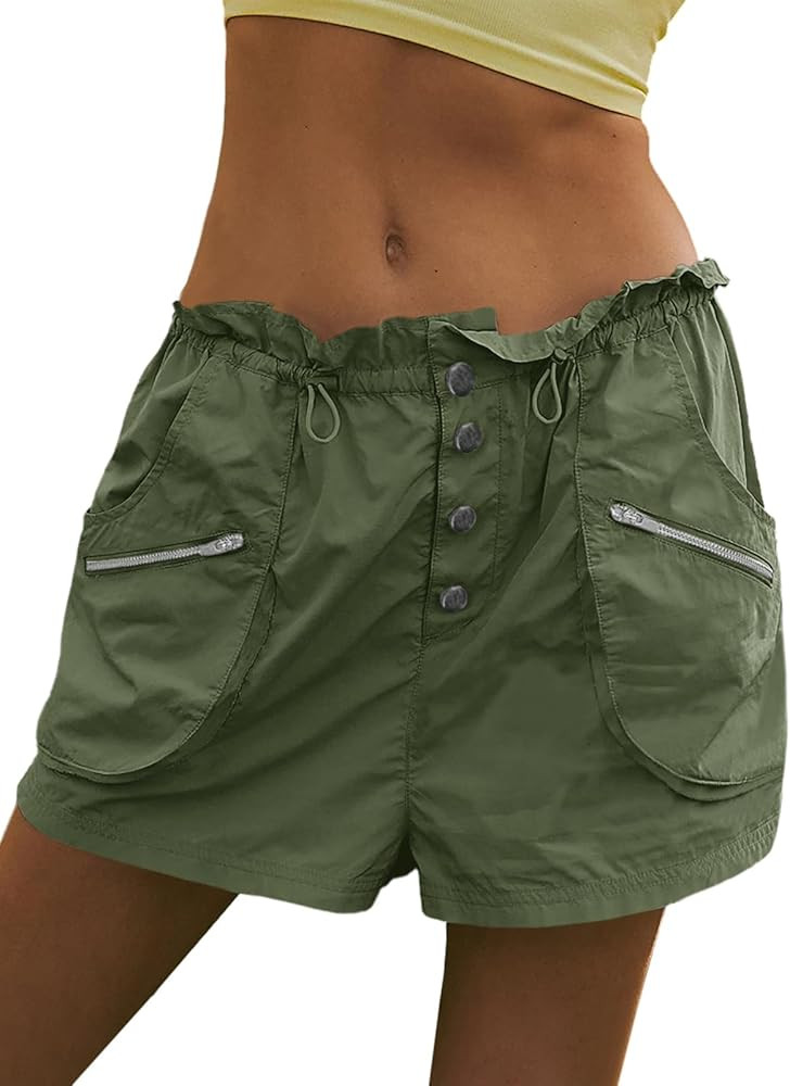 Fisoew Womens Cargo Shorts Relaxed Fit Low Waist Drawstring Hiking Outdoor Shorts with Pockets | Amazon (US)