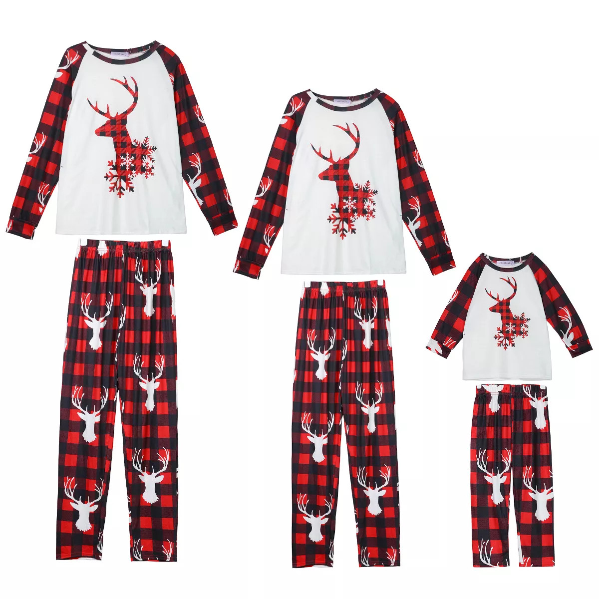 cheibear Christmas Deer Long Sleeve Tee and Plaid Pants Loungewear Family Pajama Sets | Target