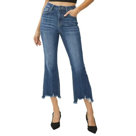 Risen Jeans - High Rise Frayed Hem Ankle Flare Jeans - RDP1059 | Walmart (US)