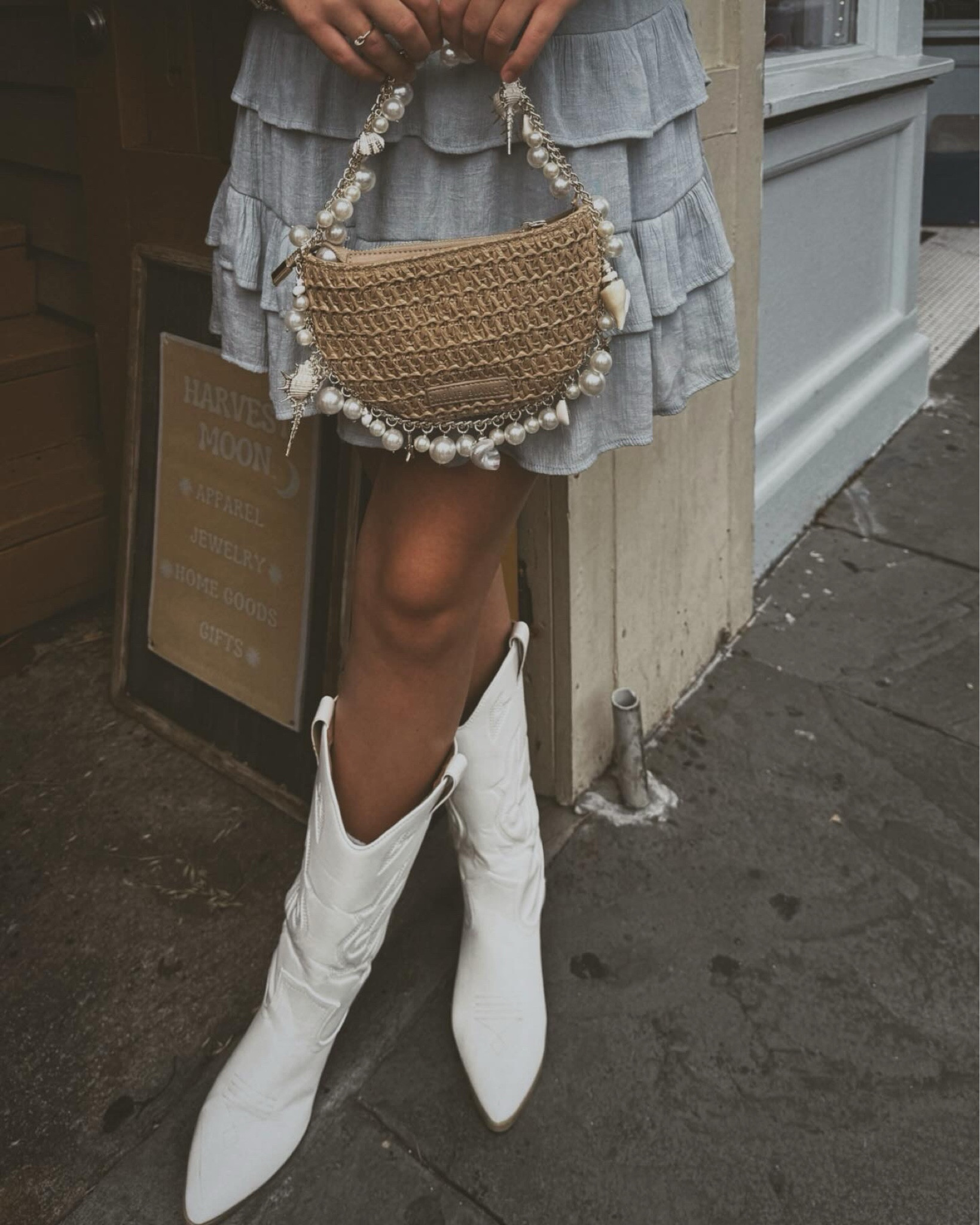 Charleston ootd 🐚 
Dress from Ron Jon 
Purse from Harvest Moon Home in Charleston! 

coastal cowgirl, handmade bag, shell purse, cowgirl boots, blue sundress, pearl, white, seashell, beach, travel, vacation, fit, outfit, downtown, girls trip #ootd#inspo#fitcheck#coastal#cowgirl#cowboy#seashell#charleston#outfit#travel 

#LTKTravel #LTKStyleTip #LTKSeasonal