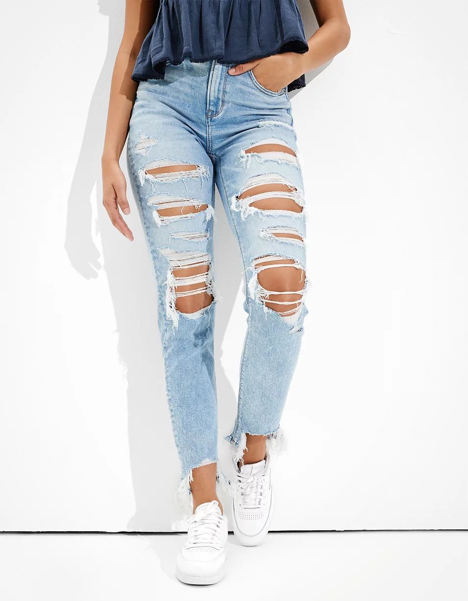 AE Stretch Ripped Mom Jean | American Eagle Outfitters (US & CA)