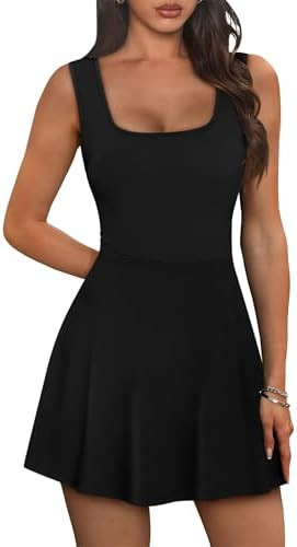NIASHOT Women's Athletic Dress Mini U Neck Sleeveless Built in Shorts with Pockets Tennis Golf Gr... | Amazon (US)