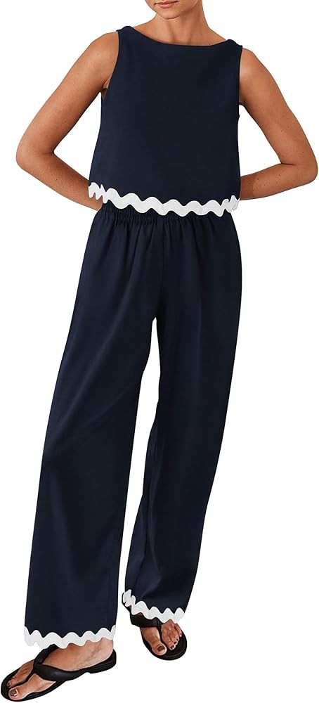 Pretty Garden Womens Sleeveless Tank Crop Top Wide Leg Pants Set | Amazon (US)