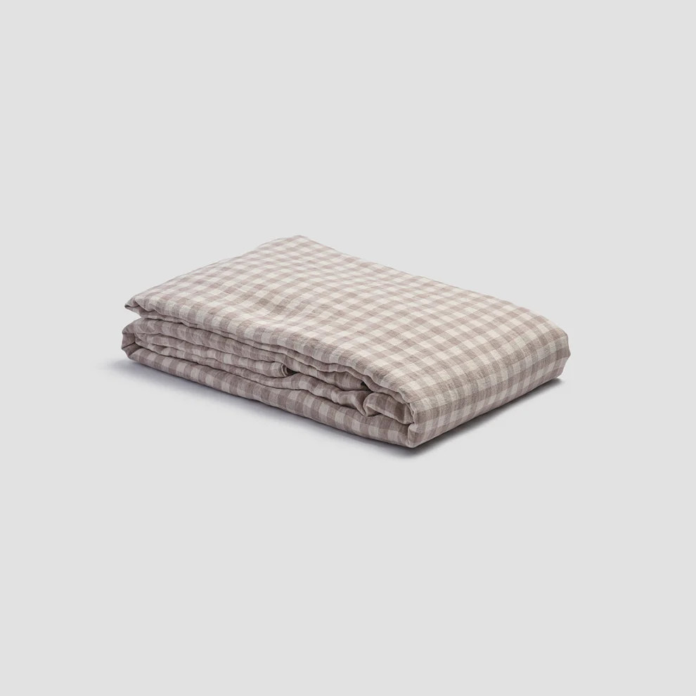 Mushroom Gingham Linen Blend Duvet Cover | Piglet