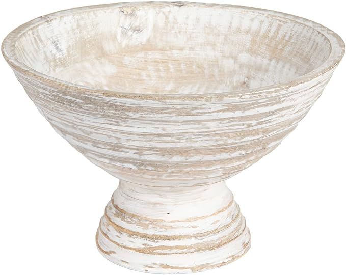 Creative Co-Op Boho Wood Pedestal Serving, White Wash Finish Bowl | Amazon (US)