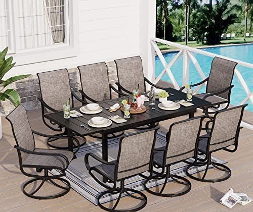 MFSTUDIO 9 PCS Outdoor Patio Dining Set with 8 Breathable Sling Fabric Metal Rocking Chairs and 1... | Amazon (US)
