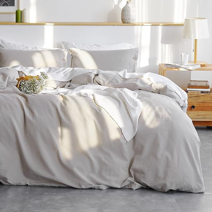 Amazon.com: Bedsure Linen Duvet Cover Queen Linen Cotton Blend Duvet Cover Set - 3 Pieces Comfort... | Amazon (US)