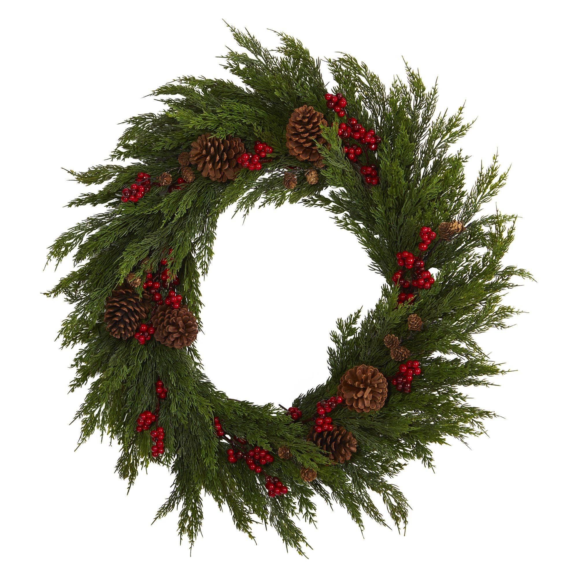 32'' Cypress with Berries and Pine Cones Artificial Wreath | Nearly Natural | Nearly Natural