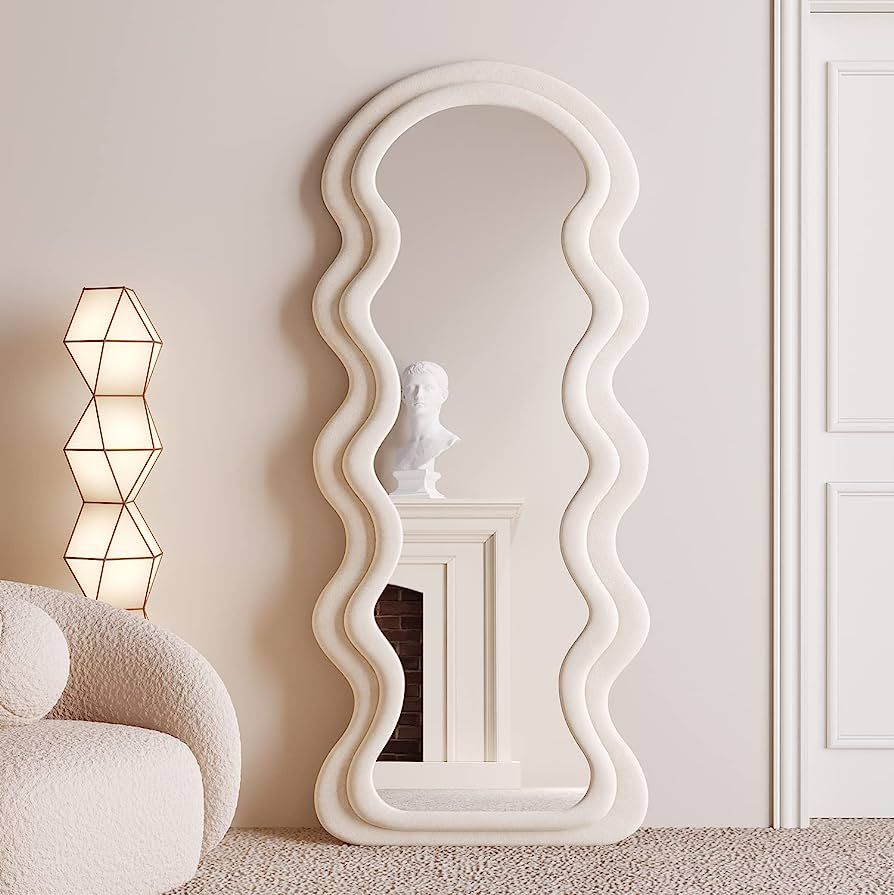 BOJOY Full Length Mirror 63"x24", Irregular Wavy Mirror, Arched Floor Mirror, Wall Mirror Standing H | Amazon (US)