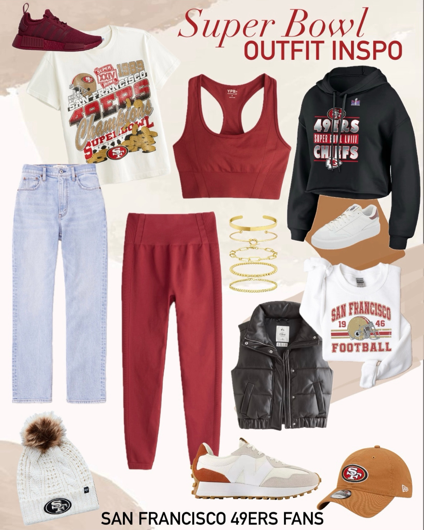 Super Bowl Outfit for San Francisco 49ers Fans! 🏈✨ These outfits come in many colors + team logos, so you can match your favorite football team on game day! Order now to get the Game Day look in time for Super Bowl Sunday!

Super Bowl, Game Day Outfits, Football Game Outfit, Football Fan, Football Team, Super Bowl Party, San Francisco 49ers, Niners, Taylor Swift, Tailgating, Kansas City Chiefs, 49ers, Super Bowl Party, Super Bowl Sunday, game day look, tailgate, NFL, Football Sunday, Game Day Style, NFL Sunday, football season, football game, football fans, tailgate party, Kansas City Chiefs, football playoffs, 49ers fan outfit , Dallas Cowboys, Philadelphia Eagles, comfy outfit, cozy outfit, warm outfit, football accessories, petite fashion, game day sweatshirt, cozy outfits, high rise jeans, high waisted jeans, Abercrombie, straight leg jeans, best sellers, red sneakers, burgundy sneakers, red shoes, running shoes, adidas, beanie, winter hat, graphic tshirt, vintage tshirt, light wash jeans, red workout set, activewear set, burgundy workout set, activewear set, athleisure, YPB, red leggings, red sports bra, burgundy leggings, burgundy sports tank, crimson team, red team, new balance, walking shoes, white shoes, white sneakers, gym outfit, casual outfit, black vest, black cropped puffer vest, black leather puffer vest, winter vest, cropped hoodie, cropped sweatshirt, cropped pullover, Super Bowl sweatshirt, white pullover, white sweatshirt, Etsy, grey sweatshirt, gray pullover, crewneck, baseball hat, gold bracelets, bracelet stack, Alabama crimson tide, Texas a&m, university of South Carolina, ole miss, Mississippi, Ohio state, university of Georgia, university of Arkansas, Arizona cardinals, Atlanta falcons, Kansas City chiefs, Tampa bay buccaneers, Washington commanders, crimson red team, scarlet red team colors

#LTKfindsunder50 #LTKfindsunder100 #LTKstyletip