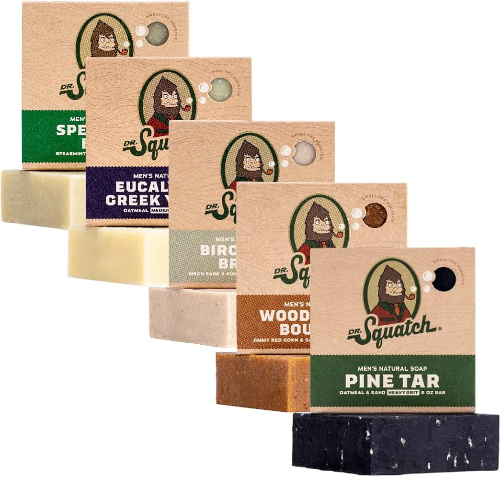 Dr. Squatch All Natural Bar Soap for Men, 5 Bar Variety Pack - Pine Tar, Wood Barrel Bourbon, Bir... | Amazon (US)