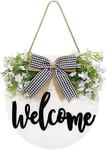 Rmiotte Welcome Wreath Sign for Front Door, Farmhouse Front Porch Decor，Rustic Wooden Home Wall... | Amazon (US)