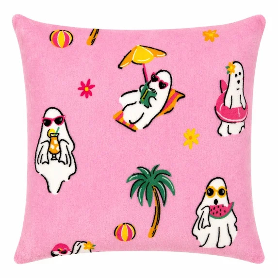 Summerween 18"x18" Plush Decorative Pillow, Vacation Ghosts | Walmart (US)
