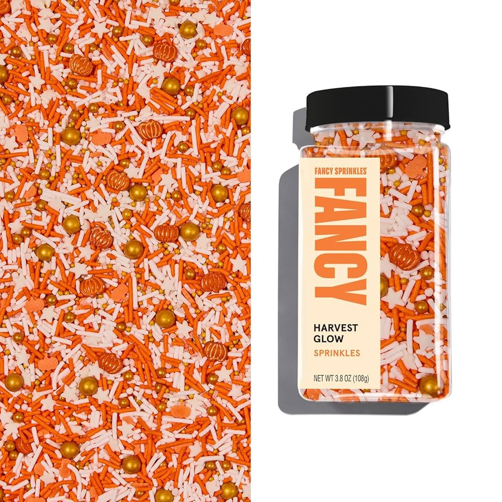 Fancy Sprinkles Limited Edition Fall and Halloween Harvest Glow Crunchy Sprinkles in White and Orange with Candy Pumpkin Pieces (0.5c) | Amazon (US)