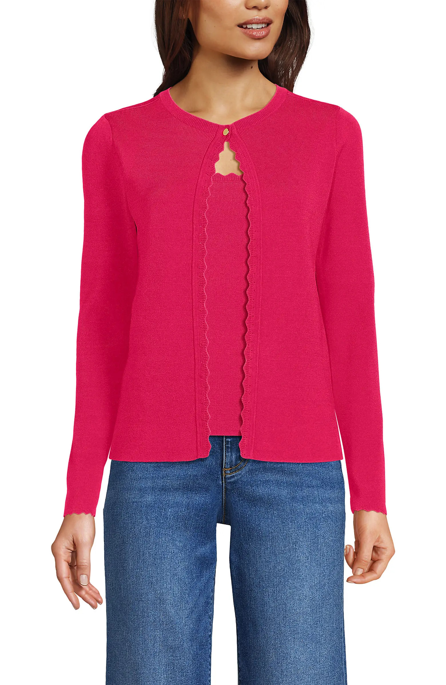 Lands' End Blend Scallop Edge Fitted Cardigan Sweater | Nordstrom | Nordstrom