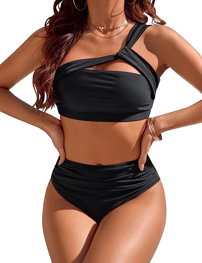 Blooming Jelly Women Sexy One Shoulder Swimsuits Tummy Control Bathing Suits 2 Piece High Waisted... | Amazon (US)