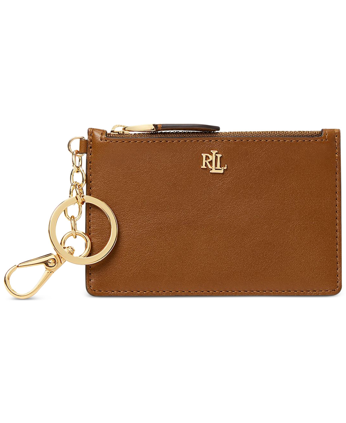 Lauren Ralph Lauren Full-Grain Leather Key-Ring Small Zip Card Case - Lauren Tan | Macy's