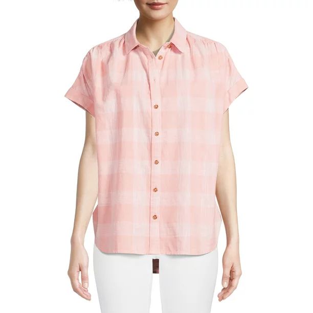 Time and Tru Women's Shirt with Roll Cuff Short Sleeves | Walmart (US)