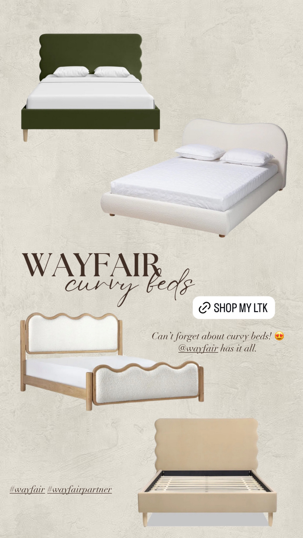 Can't forget about curvy beds! 😍 @warfair has it all. #wayfair #wayfairpartner

#LTKstyletip #LTKhome