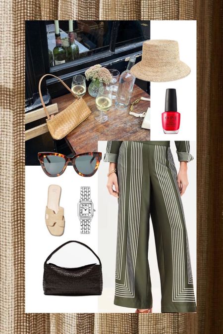 Resort wear ☀️ 

Nail polish, woven leather bag, slide sandals, Cartier dupe, silver watch, red nail polish, raffia bucket hat, silk pants 

#LTKfindsunder100 #LTKSeasonal #LTKtravel