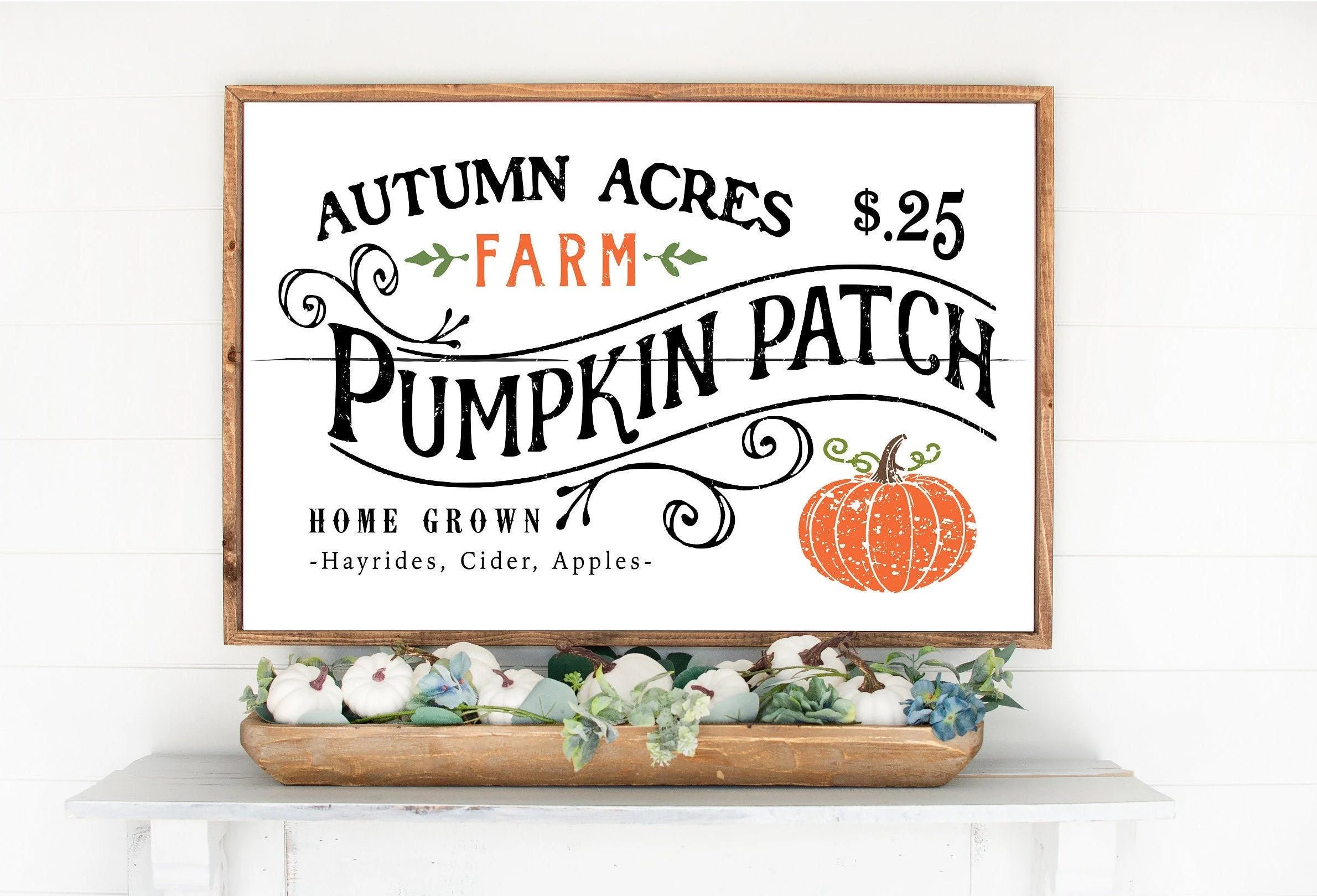 Autumn Acres Pumpkin Patch farmhouse Pumpkin sign for Fall halloween thanksgiving decor framed si... | Etsy (US)