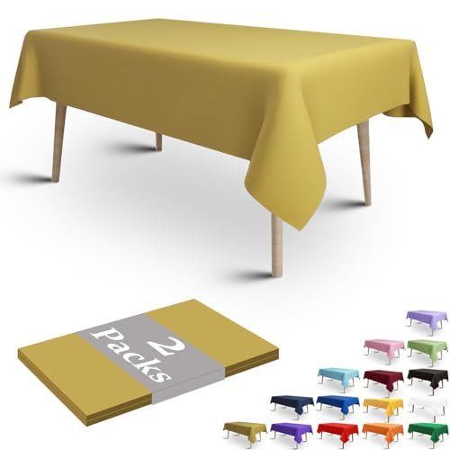 FULDGAENR Gold Plastic Tablecloth, Disposable Gold Table Cloths Plastic 54x108 Inch Size for 6-8 Foot Rectangle Table Indoor/Outdoor Parties Birthdays Weddings Anniversary - 2 Packs | Amazon (US)