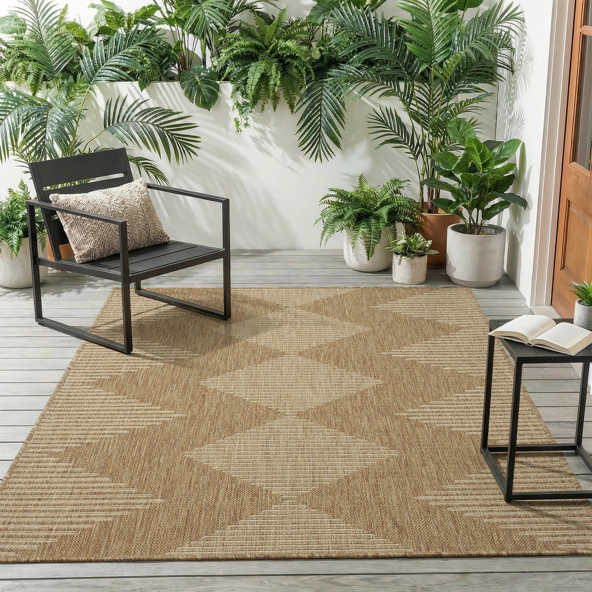 Bungalow Rose Modern Geometric Indoor / Outdoor Area Rug in Brown/Beige & Reviews | Wayfair | Wayfair North America