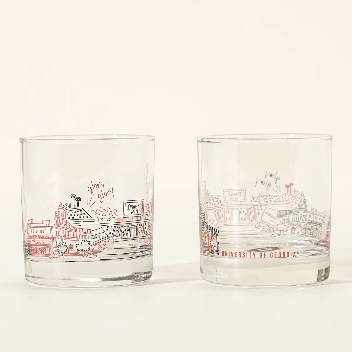 College Cityscape Rocks Glasses - Set of 2, University of Georgia | UncommonGoods